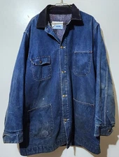 VTG 70s Work N Leisure Distressed Denim Blanket Lined Chore Coat Jacket XL Tall