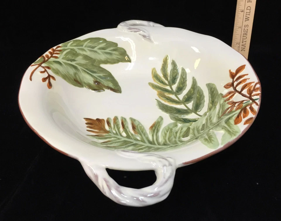 Frutero para servir con hojas de cerámica arcilla terracota cerámica hojas botánicas Foto 3 de 4