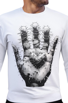 Mens Jumper Sweatshirt Sweaters Pullover Crew Neck Hand Print Casual Sweat Top