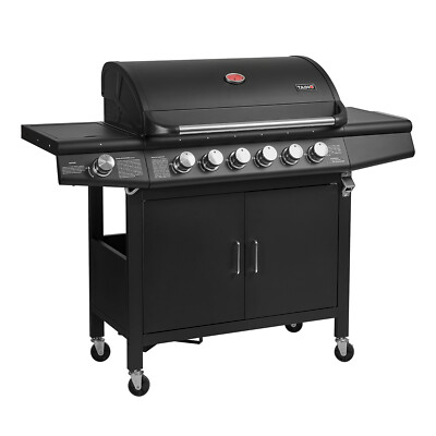 TAINO RED 6+1 Gasgrill BBQ Grill-Wagen Edelstahl Brenner Seitenkocher Schwarz