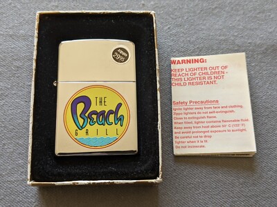 VINTAGE 2002 THE BEACH GRILL HIGH POLISH ZIPPO LIGHTER MIB RARE