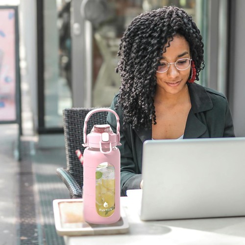 64 Oz Glass Water Bottles With Straw Lid And Handle Half Gallon Water Bottle Gla - Picture 7 of 8