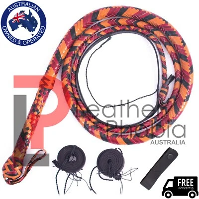 LEATHER PH Kangaroo Double Belly Leather Bullwhip 06 Feet Long 16 Plaited Heavy Bull Whip