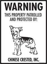 Warning Chinese Crested Property Protected - Beware Aluminum Dog Sign - 9 x 12