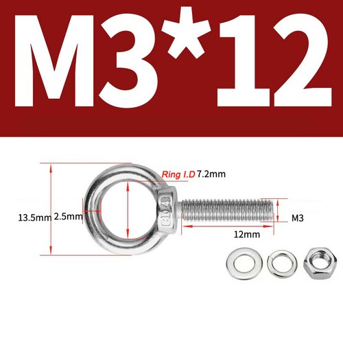 Stainless steel lifting eye bolt A2 Marine grade longshank nut M3 M4 M5 M6- M30 - Picture 8 of 119