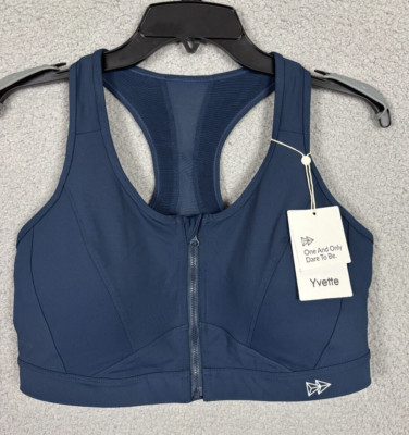 Yvette Women's Zip Front Sports Bra High Impact Plus Size Navy Blue 2XL+ NWT's.
