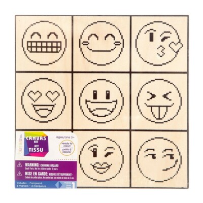 Ready-to-Decorate Unfinished Wood 'Emojis' Canvas Kit 8x8