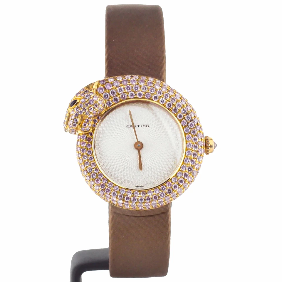 Cartier 1925 Rose Gold Panthere Pink Diamond Watch 2445 DM1157 32mm Complete Set