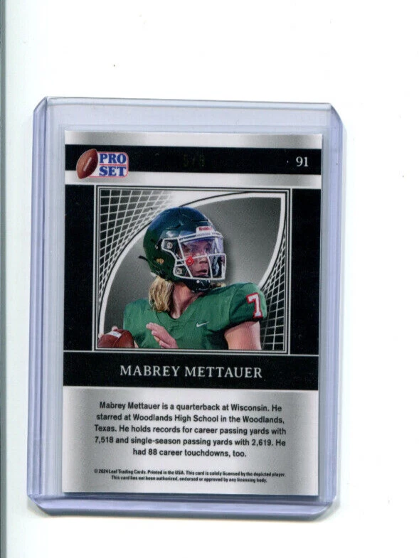 2024 Leaf Pro Set Metal Football Silver Crystal Mabrey Mettauer Rookie 5/8 - Image 2 of 2