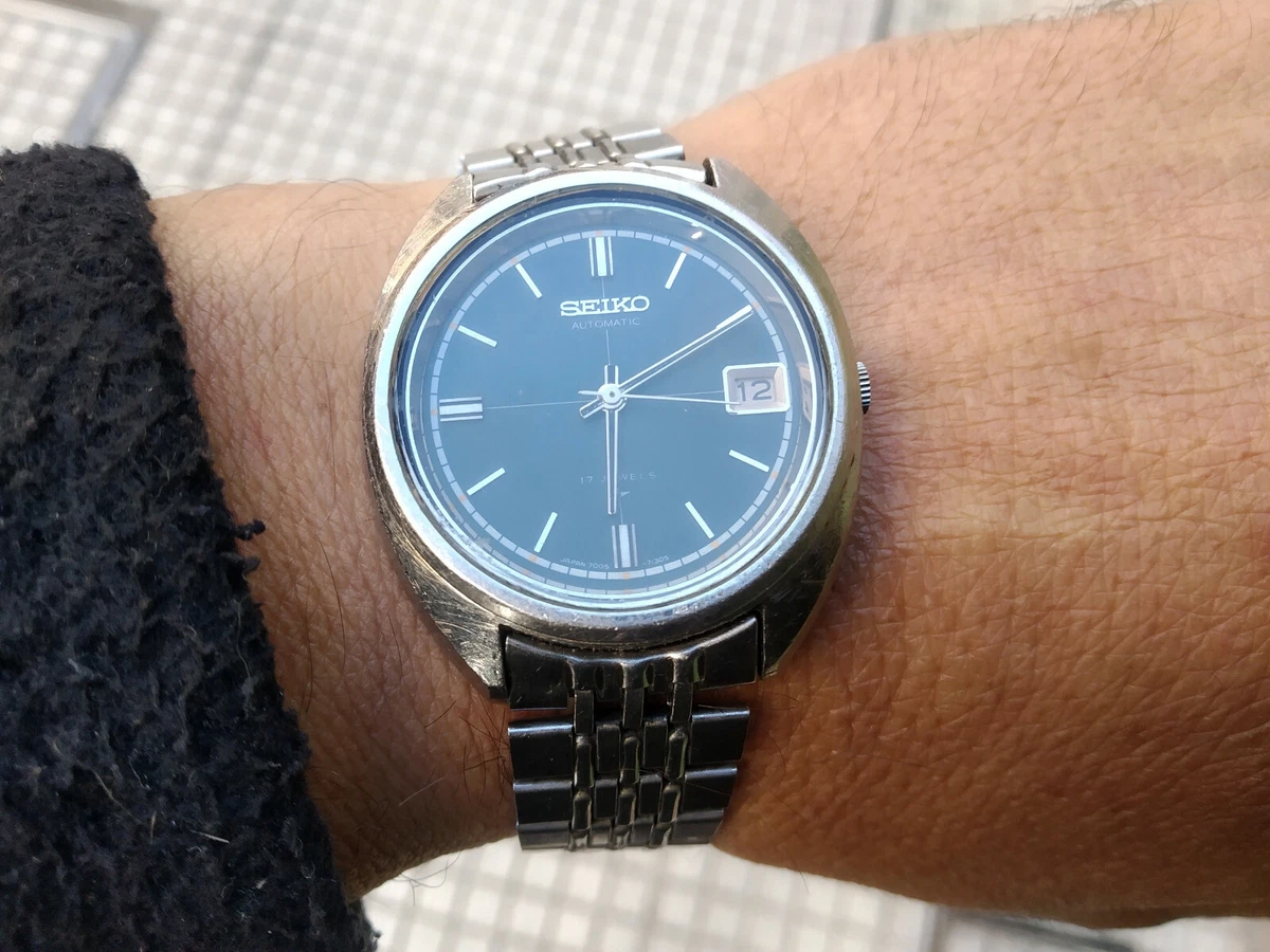 SEIKO AUTOMATIC 7005 7100 BLUE ALL ORIGINAL CROWN BRACELET WORKING