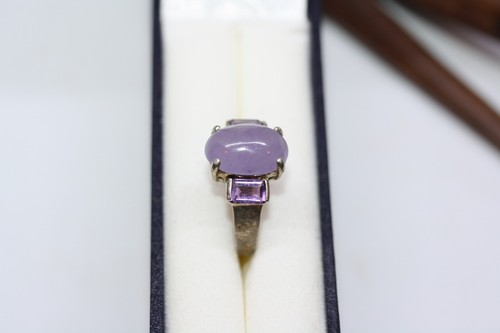 Vintage echter lila 2 kt Cabochon Amethyst Sterlingsilber Damenring Größe 8 - Bild 12 von 23