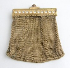 Vintage Germany Folding Gold Mesh Coin Change Purse with Rhinestones - NICE