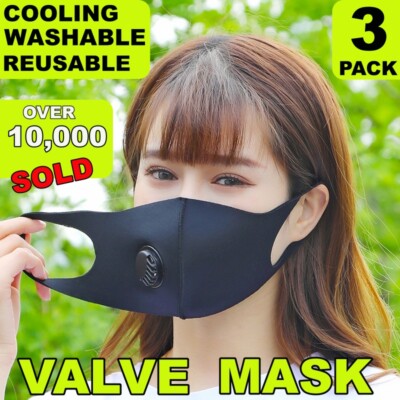 ( 3Pack ) Valve Face Mask / Fashion Black Mask / WASHABLE REUSABLE / FACE MASK 