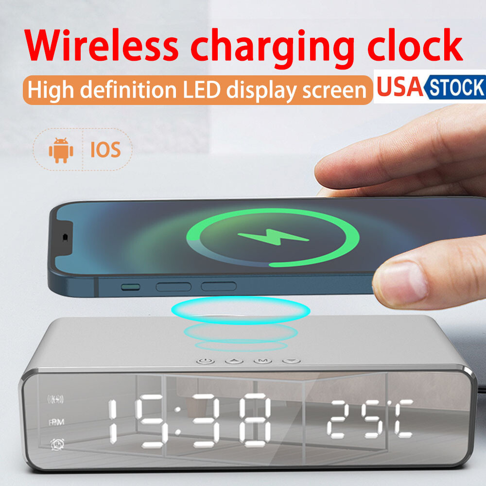 Wireless Charger with LED Clock Digital Thermometer Fast Charging Dock-image
