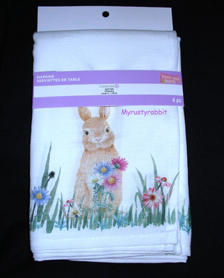 Easter Bunny Fabric Napkins 18x18 - Set of 4 - Polyester Spring - New