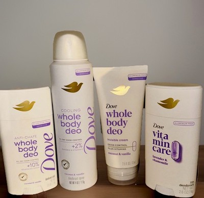 Set Of 4- Dove Whole Body Anti-Chafe Deodorant Coconut & Vanilla Aluminum Free