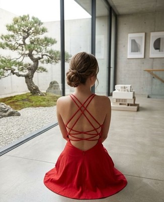 Women's Red Backless Skater Dress Sexy Lace-Up Mini Party Dress with Straps  | eBay