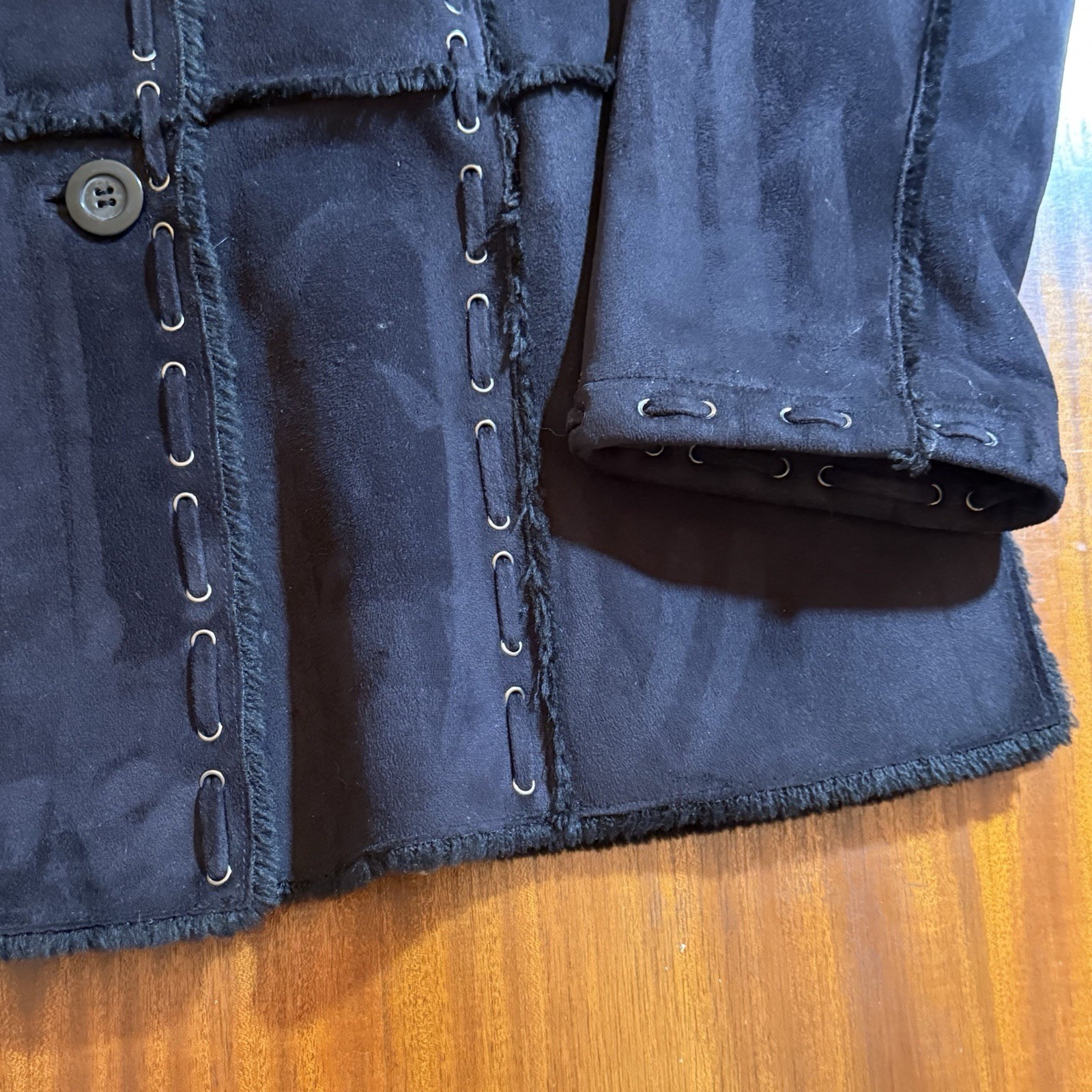 Vintage 90s Dennis Basso Faux Suede Shearling Coat Women’s Small Black Oversize