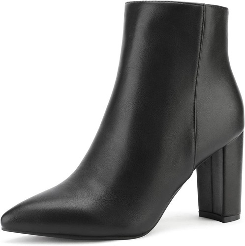 Dream Pair Damen-Stiefeletten klobiger Absatz spitz zulaufend kurz 8, schwarz/pu - Bild 1 von 8