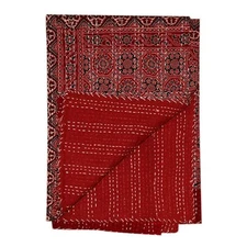 Indian hand Block Print Kantha Quilt Bedspread Pure Cotton Bedding Blanket Throw
