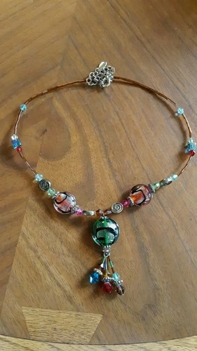 Artisan Fused Glass Pendant Beaded Necklace