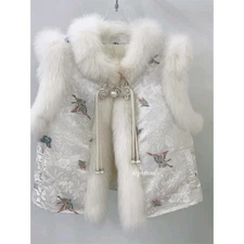 New Chinese Style Sweet Women Fox Fur Trim Sleeveless Vest Short Down Waistcoats