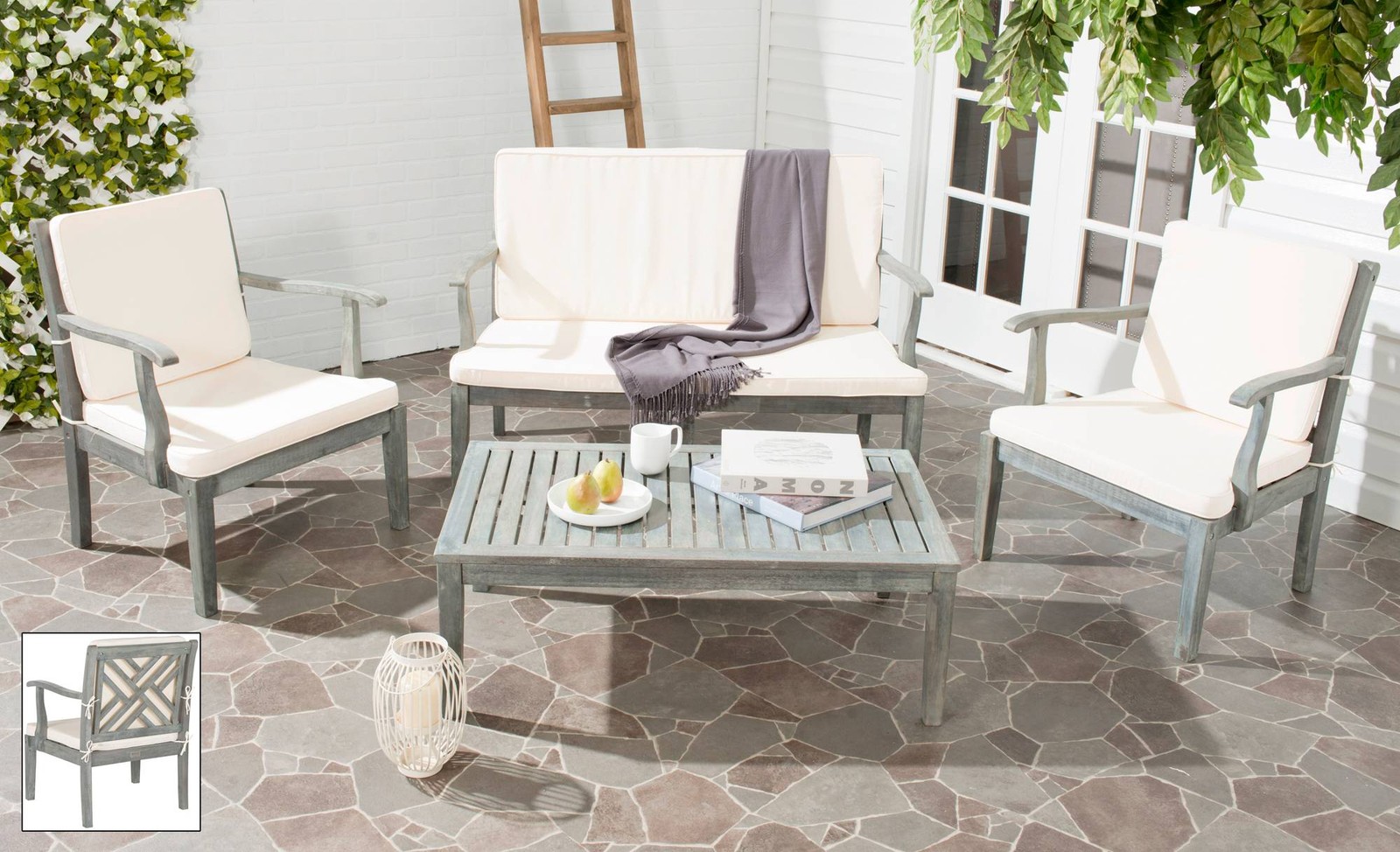 Bradbury Ash Gray Wood 4-Piece Outdoor Conversation Set