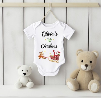 Personalisierte erste Weihnachten Santa Baby kurze Langarm Weste Strampler 296