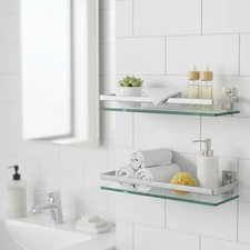 Sanbege 2-Pack Tempered Glass Bathroom Shelf with Rail, 15" X 4.5" Rectangular S