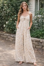 Storia Floral Tie Strap Wide Leg Jumpsuit  Size Small Romantic Cottagecore   