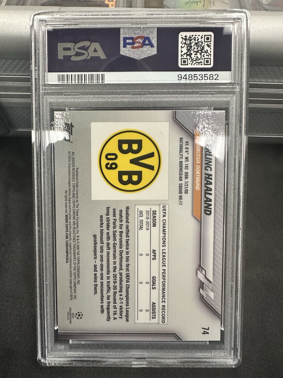 2019-20 Topps Chrome UEFA Champions League Sapphire Edition - Erling Haaland #74 view 2