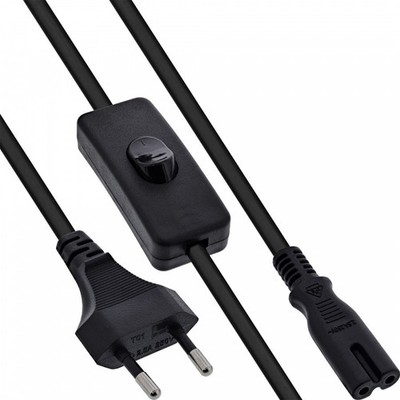 InLine  Euro Netzkabel mit Schalter, CEE7/16 zu IEC-C7, schwarz, 0,5 m