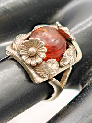 Design Bernstein 925 Sterling Silber Denmark NE FROM Silberring Vintage Amber