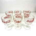 Set of (6) Six Vintage Coca Cola Thumbprint Glass Goblets Heavy Glass - NICE!