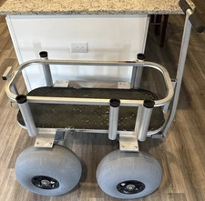 Beach Fish Pier Cart Wagon Balloon Sand 4 Tires Aluminum Rod Holders Pull