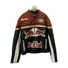 Vtg Red Bull Racing Leather Jacket L Motorcycle Moto Motul Michelin YKK Zip #146