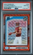2024 PANINI DONRUSS #389 JAYDEN DANIELS OPTIC PREVIEW-RED WAVE GEM MINT PSA 10