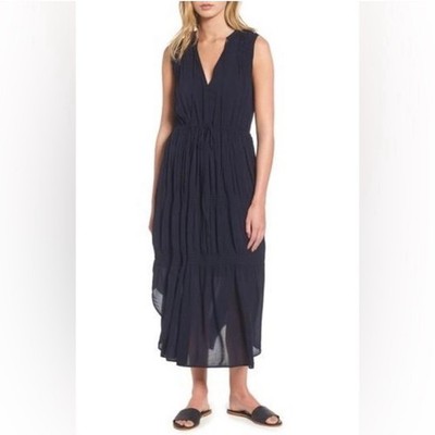 Standard James Perse Pleated A-line Dress in French Navy SZ 1 Small Quiet Luxury