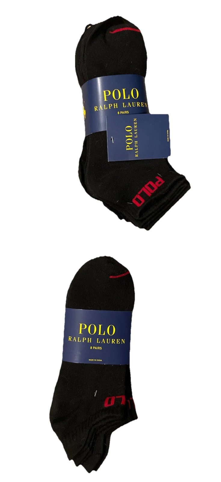 Polo Ralph Lauren Mens Socks, No Show or Ankle, 8 Pair PKG; Size 10-13