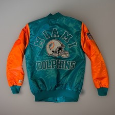 Starter Miami Dolphins Satin Varsity Bomber Jacket Big Logo Retro Men Small NWOT