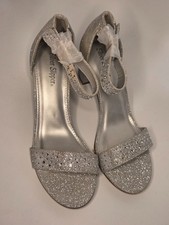 Silver Slipper Gold Glitter Rhinestone T-Strap Heeled Sandals — listing 4