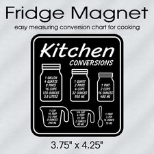 Kitchen Cooking Measurements Conversion Chart Magnet 3.75" x 4.25" Easy To Read