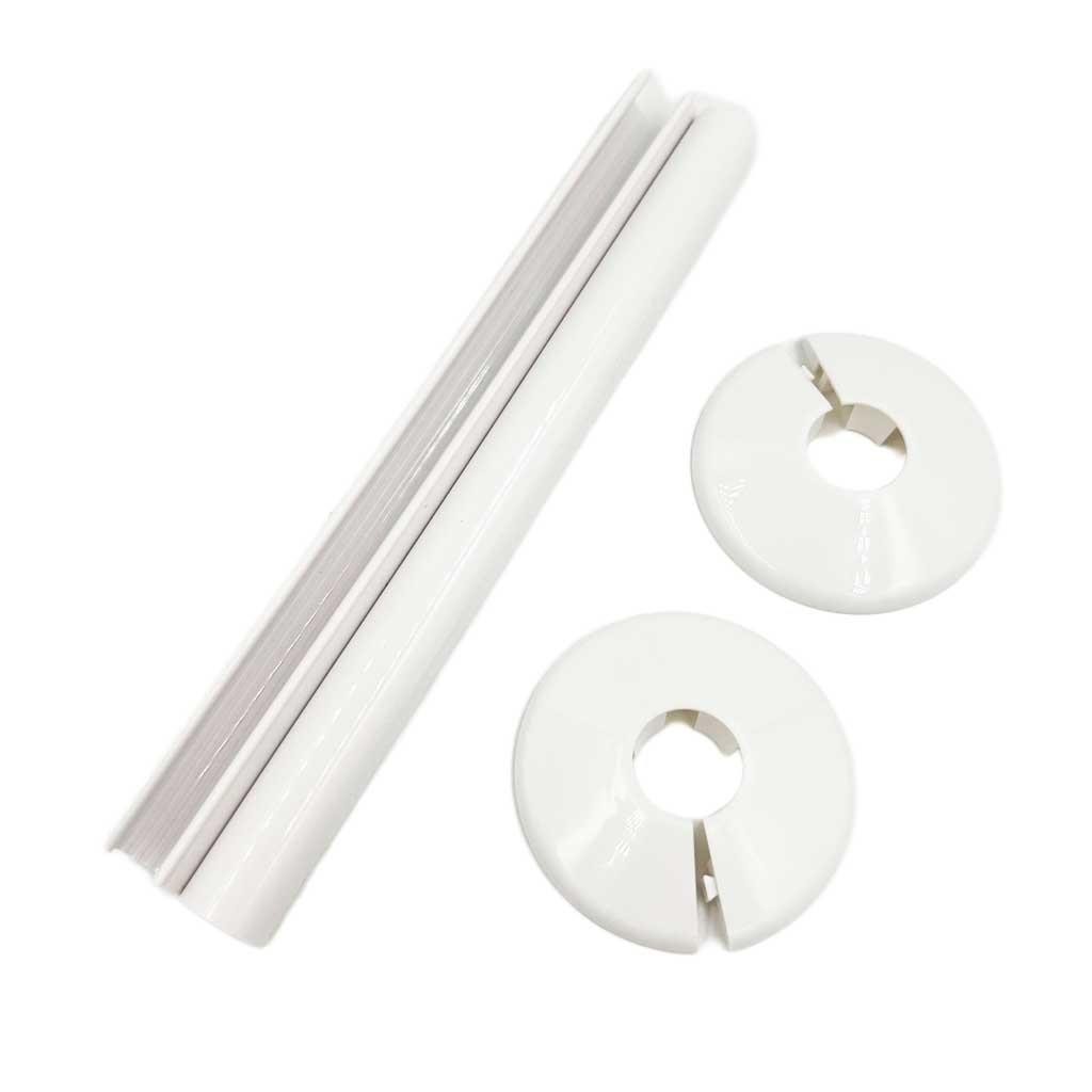2 x White Snappit Pipe Covers and Collars for Radiator Pipework