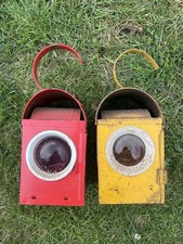 2 Vintage Yellow And Red Railway/Roadside Signal Lamp with Burner