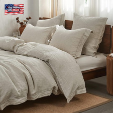 Simple Opulence 100 French Flax Linen Duvet Cover Set with Embroidery Washed -