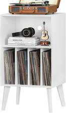 Record Player Stand, White Turntable Stand Holds up to 160 Albums  Mid-Century