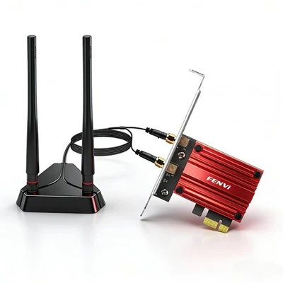FENVI WiFi 6E AX210 PCIe Card for Desktop PC,AX5400 Tri-Band 6G/5G/2.4GHz Red - Image 1 of 4