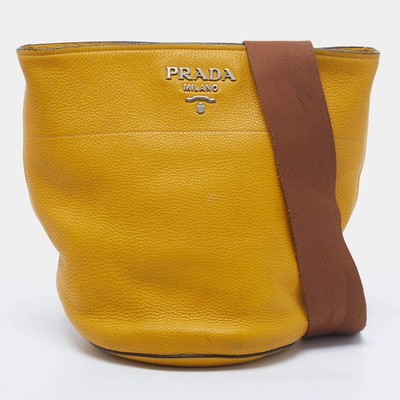 Prada Yellow Vitello Danio Leather Bucket Bag