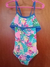 Land's End Bathing Suit Ruffles Girl's Size 6 One Piece Swim Bright Floral One
