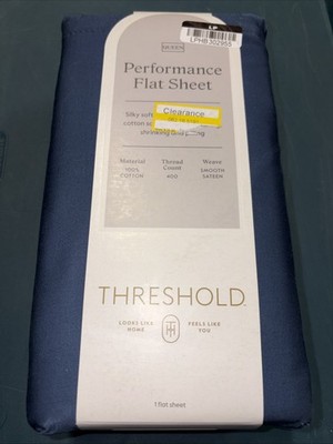 Threshold Queen Size 400 Thread Count Performance Flat Sheet - Metallic Blue